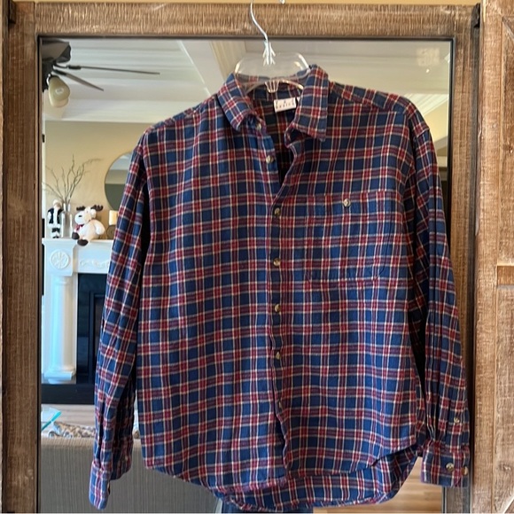 Flannel Shirt Button Down Front Blue Plaid Boys Large 14 16 - Picture 7 of 9